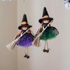 Boneca Bruxa Halloween Boneca Bruxa Decoração Pendurável com Vassoura Figura Colecionável Enfeite Pendurável para Cozinha Casa Assombrada