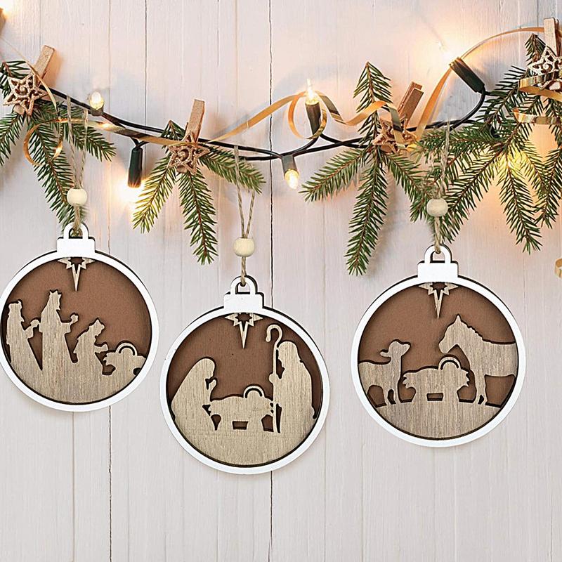 Nativity Scene Pendant Wooden Hollow Pendant Decor Lovely And Delciate Jesus Birth Ornament For Christmas Tree Home Decoration