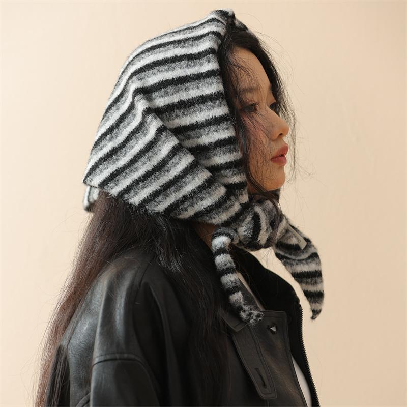 Women Wool Scarf Shawl Winter Multi-Functional Warm Soft Knitted Striped Triangle Fashion Brand Bandana Lady Scarves Headscarf
