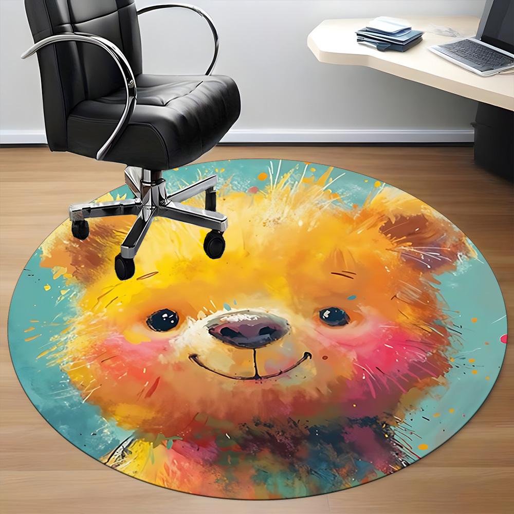 1PC Bear Art Office Round Area Rug, Indoor Mat Suitable ForOffice, Under Office Chairs Bedroom Living Room Home Decor, Room Deco, D022