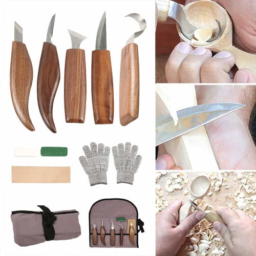 10-Piece Carving Knife Set with Hook Knife, Blade Sharpener, Storage Bag, and Gloves for Wood Carving, Carving, Traditional Crafts, DIY, and Hobbies,