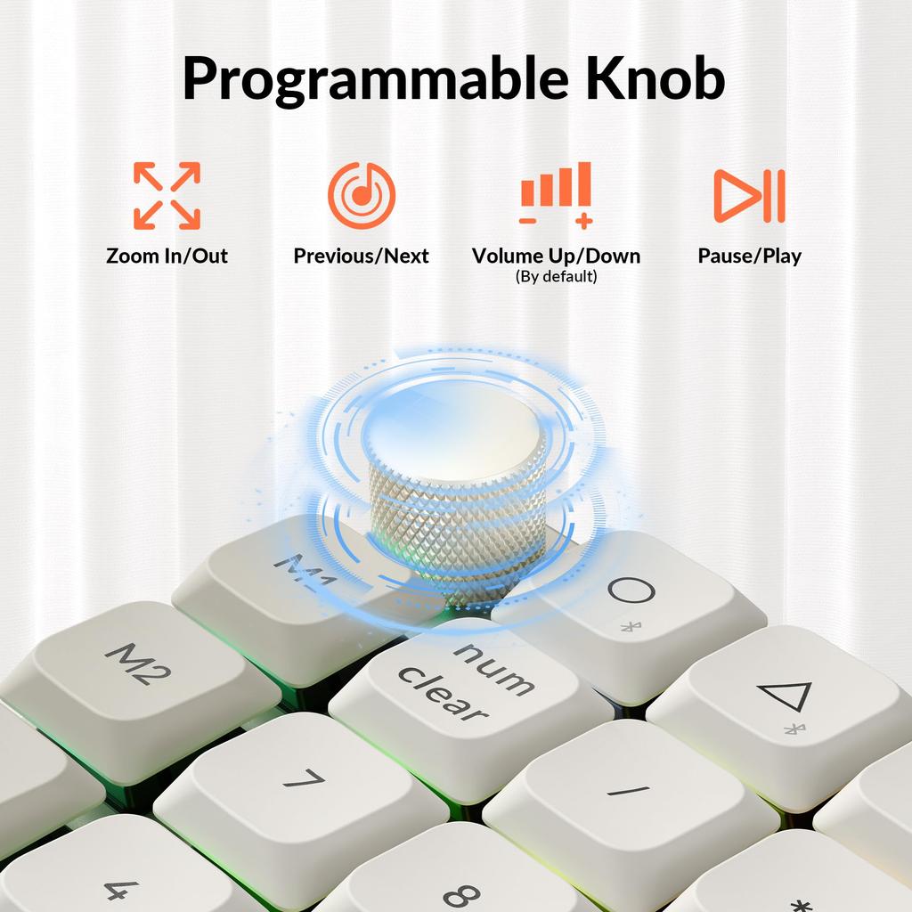 K0 Max QMK Compatible Wireless Custom Numeric Keypad Low Profile RGB Bluetooth Polling Milk POM Switches Red Axis Retro White Keychron