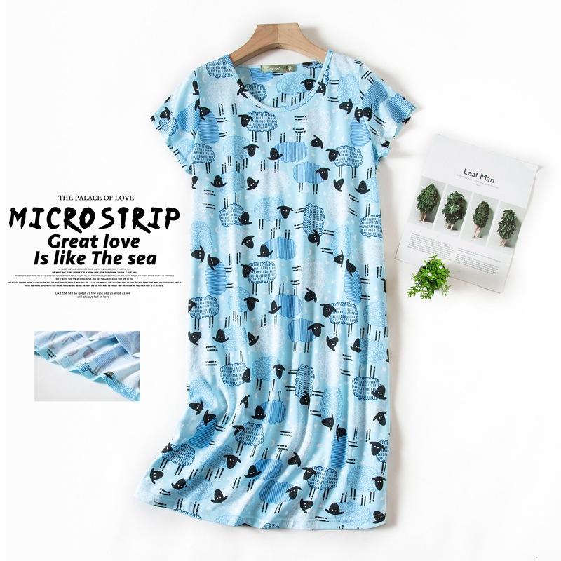 Plus Size Summer Women Nightdress Short Sleeve Cute Cartoon Sleepwear Sweet O Neck Nightgowns Pyjamas Lady's Cotton Sleepdress