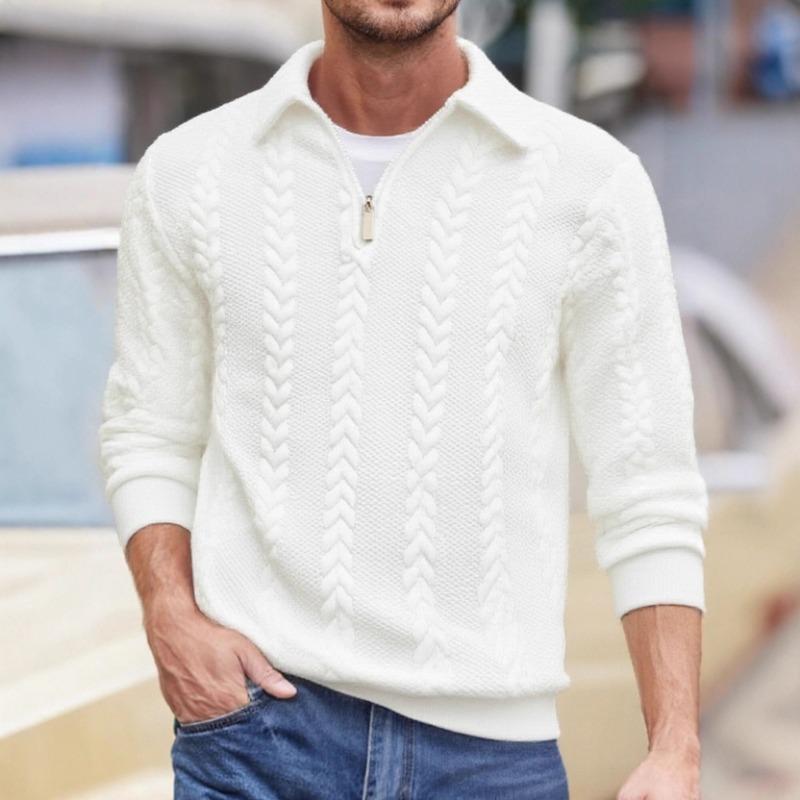 Men Half Zip Turn Down Collar Jacquard Warm Casual Long Sleeve Pullover Sweatshirt S