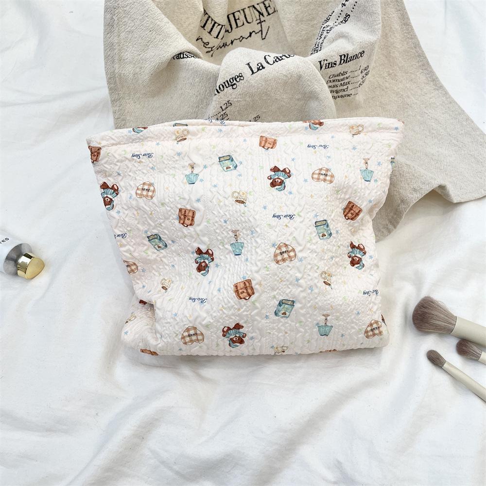 1pc Double-Sided Cartoon Pattern Cosmetic Bag Large Capacity Multifunctional Canvas Zipper Travel Storage Bag