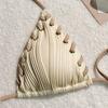 Sexy Triangle Bikini Set New Solid Color Textured Ribbed Halter Lace Up Tie Side Summer Beach Vacation Ins Fashion Swimwear