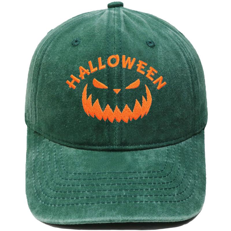 Halloween Pumpkin Grimace Embroidered Baseball Cap Washed Retro European and American Hip Hop Men's and Women's Casual Dad Hat