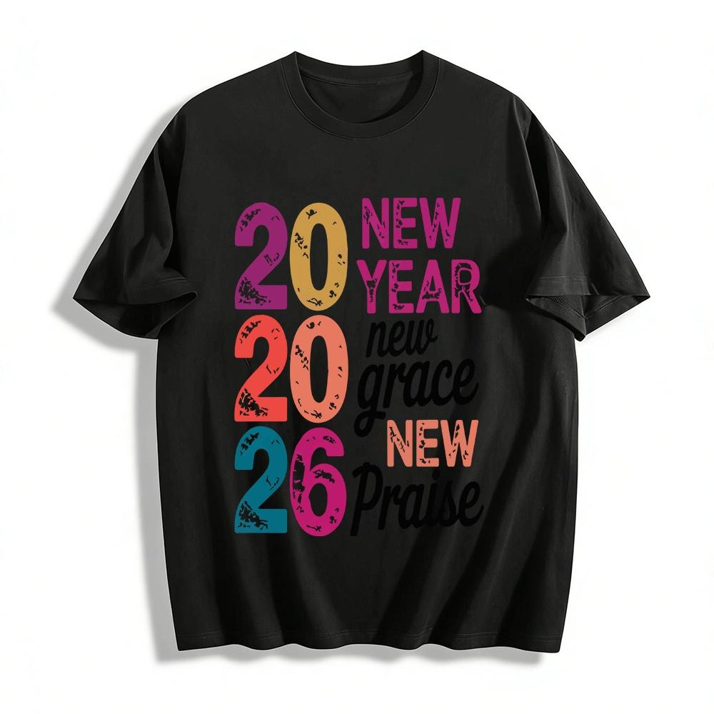 2026 New Year Grace Praise Themed Printed Casual Top Pure cotton T-shirt XXS