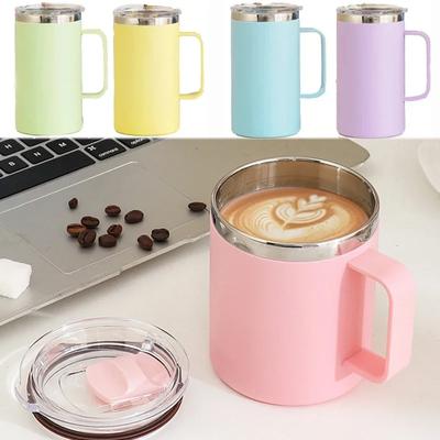 Taza de Café de Acero Inoxidable con Asa Tapa Deslizante Aislada Doble Pared Vacío Taza de Viaje herramientas de cocina para Camping Exterior