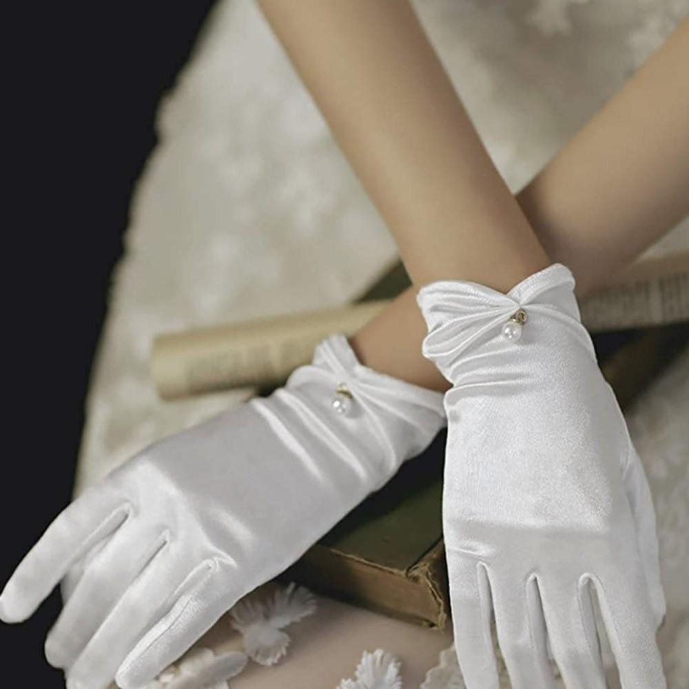 Solid Color Wedding Dress Gloves Wrist Length Women Silk Gloves White Satin Bridal Gloves Ladies