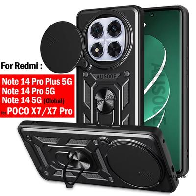 Funda pro Redmi Note 14 Pro Plus 5G (Globální) Pouzdro POCO X7 Pro Posuvný prstencový kryt stojanu na fotoaparát pro Xiaomi Redmi Note 14 5G Capa