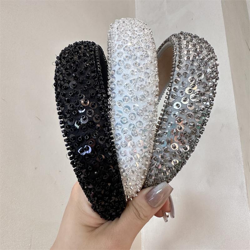 Glitzer Pailletten Perlen Schwamm Verdicktes Stirnband für Frauen Luxus Gebrochene Kristallperle Haaraccessoire Kopfwickel Erwachsenen Haarband