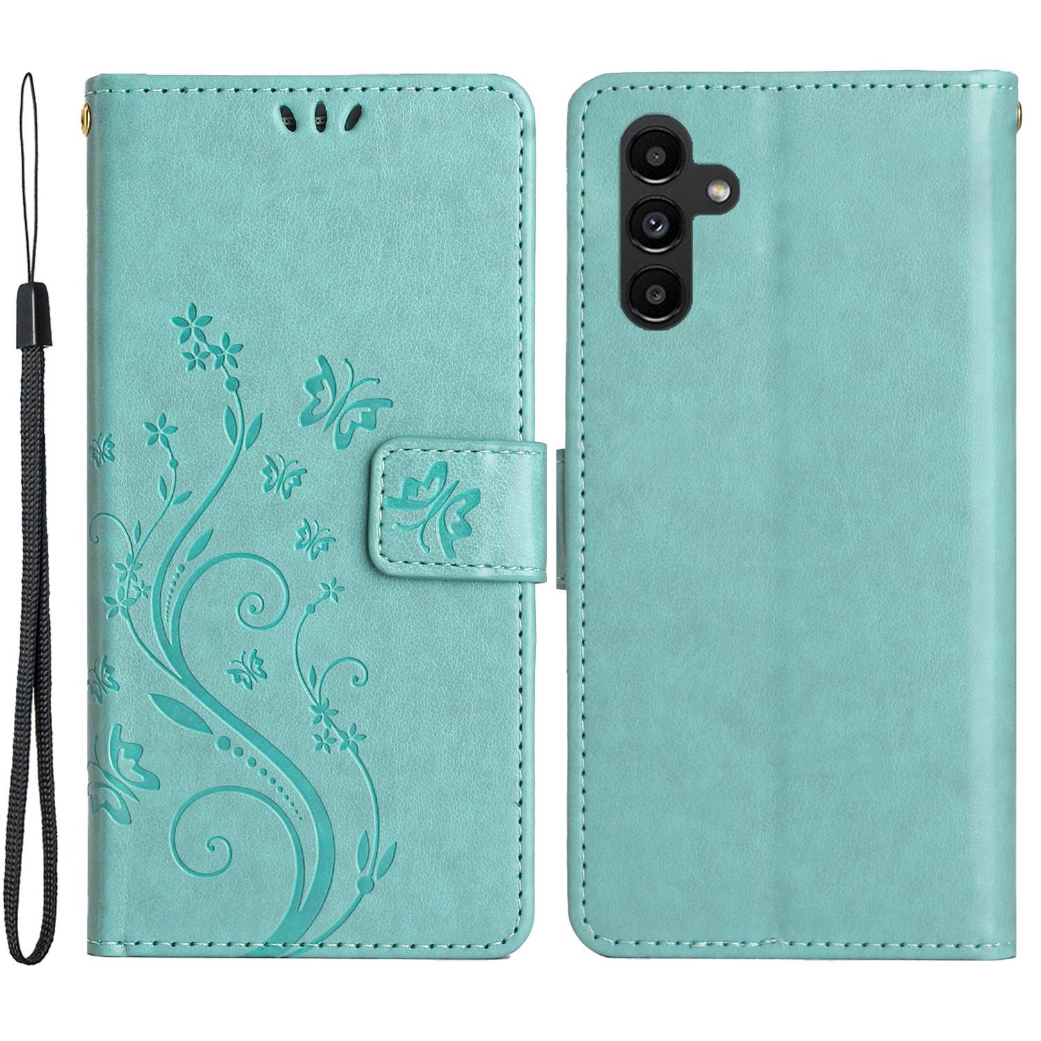 

For Samsung Galaxy A15 4G Leather Case Butterfly Imprint Wallet Cover Baby Blue