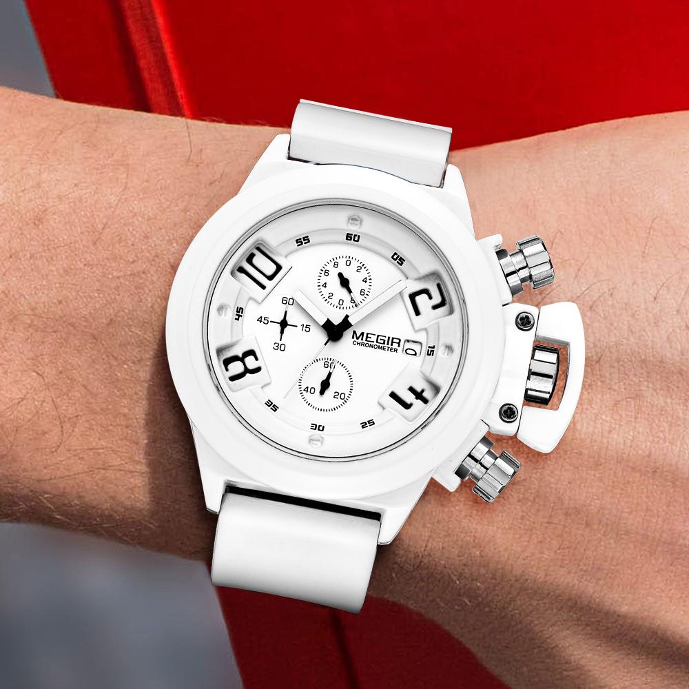 MEGIR Men Watches Luxury Sport Chronograph Waterproof Date Fashion Quartz Wristwatch Big Dial Silicone Strap Clock Relogio Masculino 2002