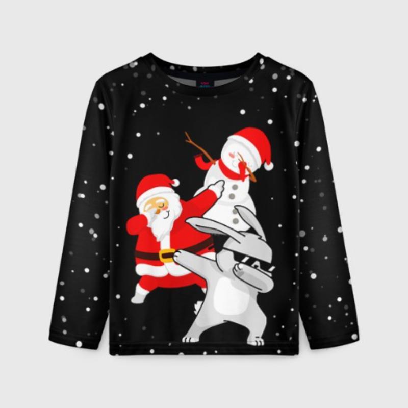 

Детские футболки с новогодним принтом Санта-Клауса, детские унисекс, удобный модный топ с длинным рукавом 170