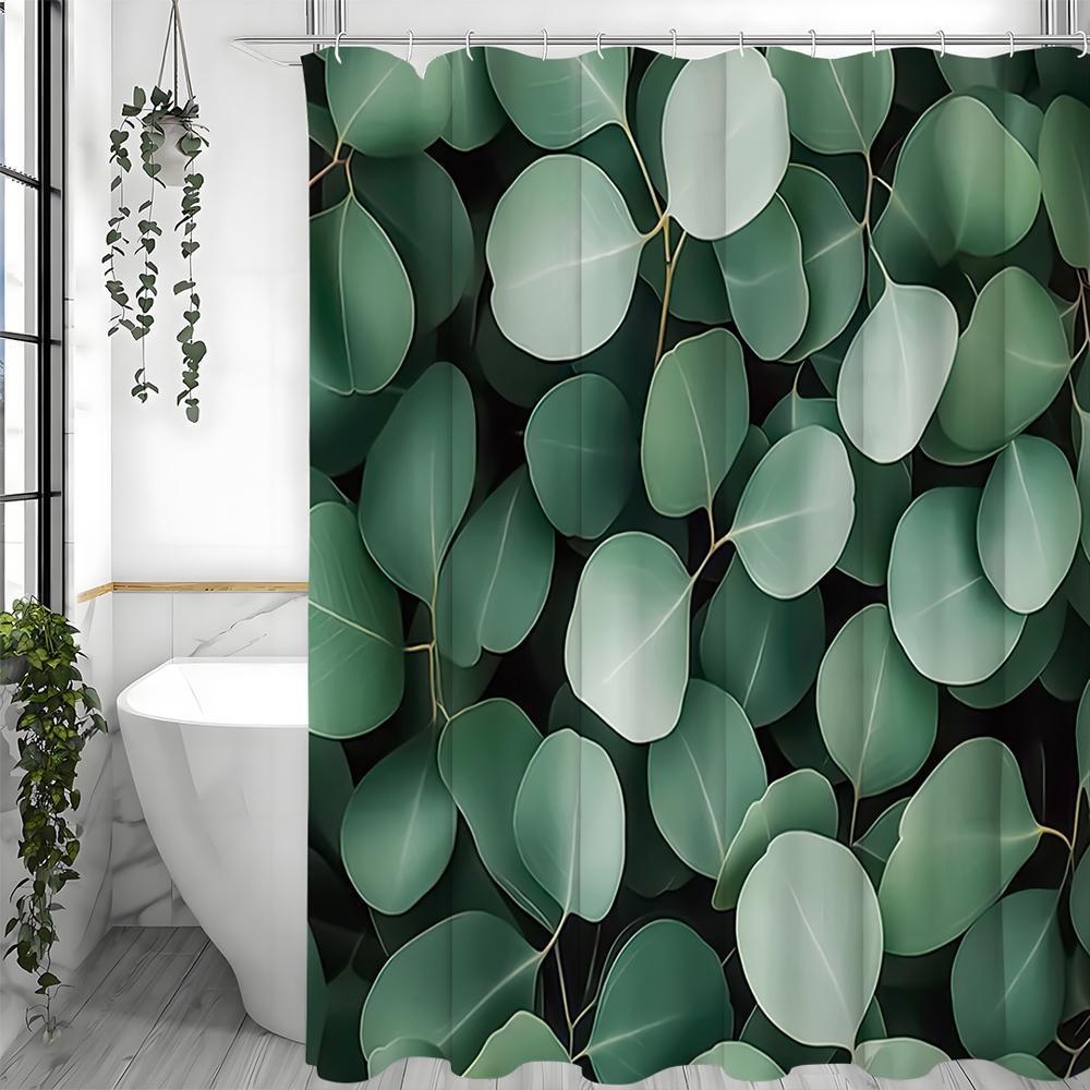 Green Leaf Shower Curtain, Bathroom Decorative Shower Curtain, Waterproof Shower Curtain with Hooks
