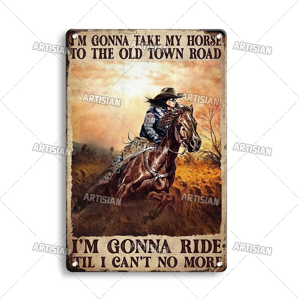 Artisian Ride Horse Metal Poster Cowgirl Cowboy Tin Plate Horse Racing Decorative Sign Wall Decor Garage Bar Pub Club Hotel Cafe