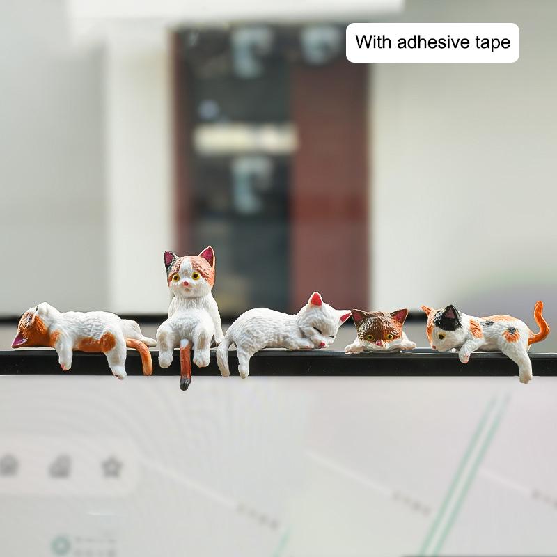 5Pc Car Landscape Cat Ornaments Cute Cartoon Cat Ornament Car Center Console Navigator Screen Sleeping Cat Decoration Miniatures