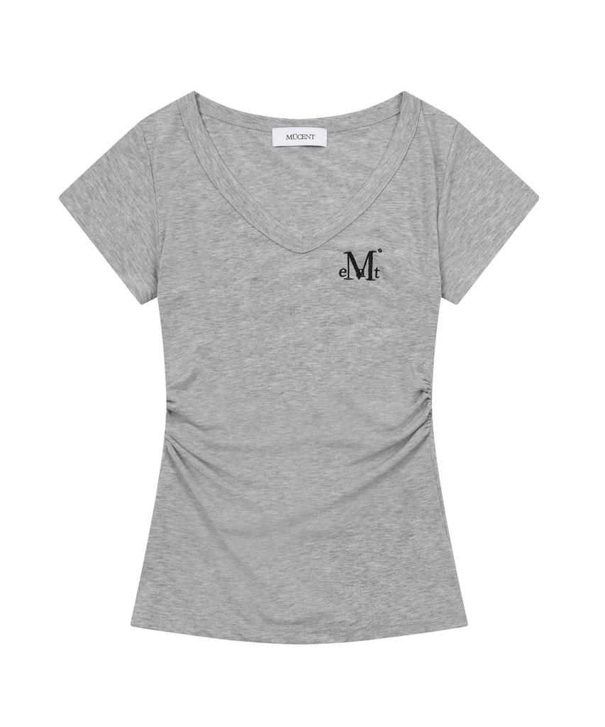 Mucent Yati Side Shirred V-Neck Short Sleeve T-Shirt (4 Colors)