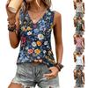 Damen locker geschnitten V-Ausschnitt ärmellos Oberteil Blumenmuster gefaltetes Design leicht Sommerbluse lässiges Tanktop