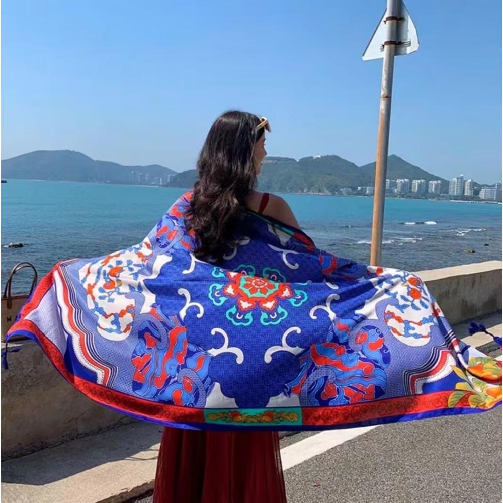 Chaka Salt Lake Great Northwest Tourism Ethnic Style Scarf Silk Scarf Women'S Summer Seaside Beach Shawl Sunscreen Thin