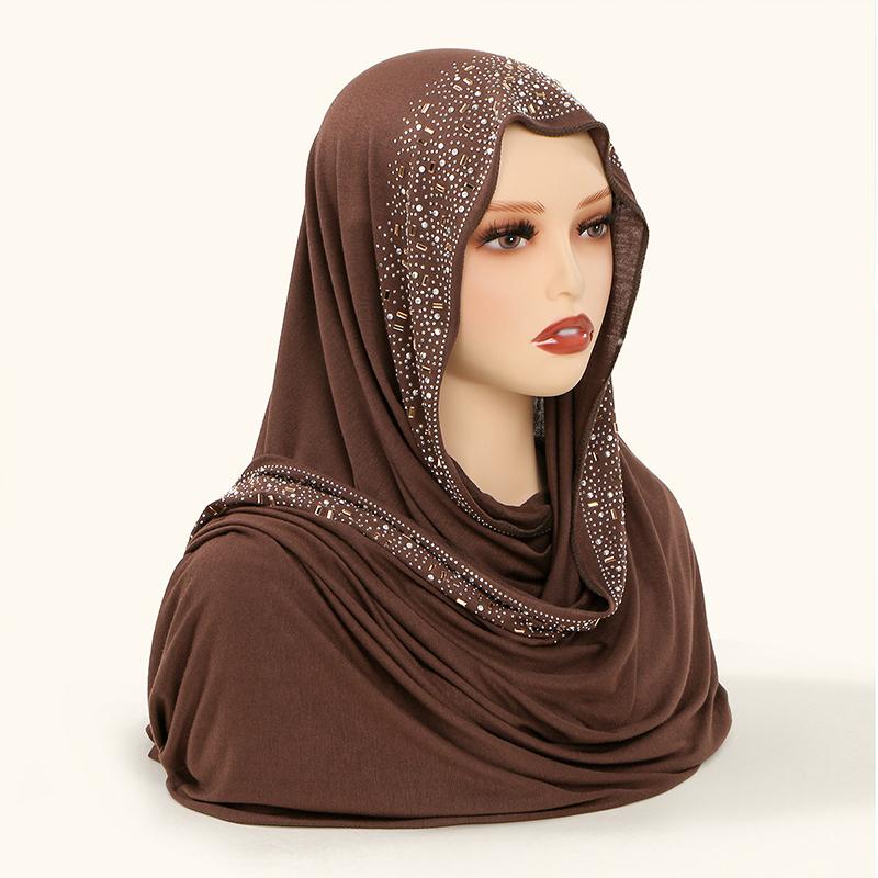 Ramadan Muslimischer Schimmer Strass Jersey Baumwolle Hijab Schal für Damen Einfacher Kopfschal Schal Wickeltuch Islamisches Stirnband Turban Bandana