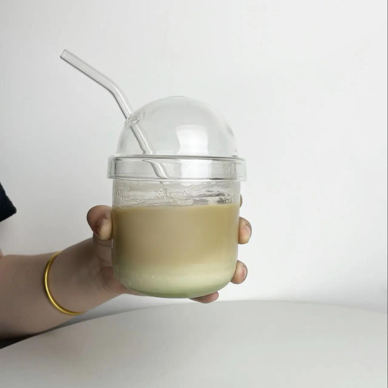 

Ins Французский стиль термостойкие стеклянные чашки Bobo со стеклянной трубочкой большой емкости прозрачный стакан для кофе, молока и воды со стеклянной крышкой 300ml