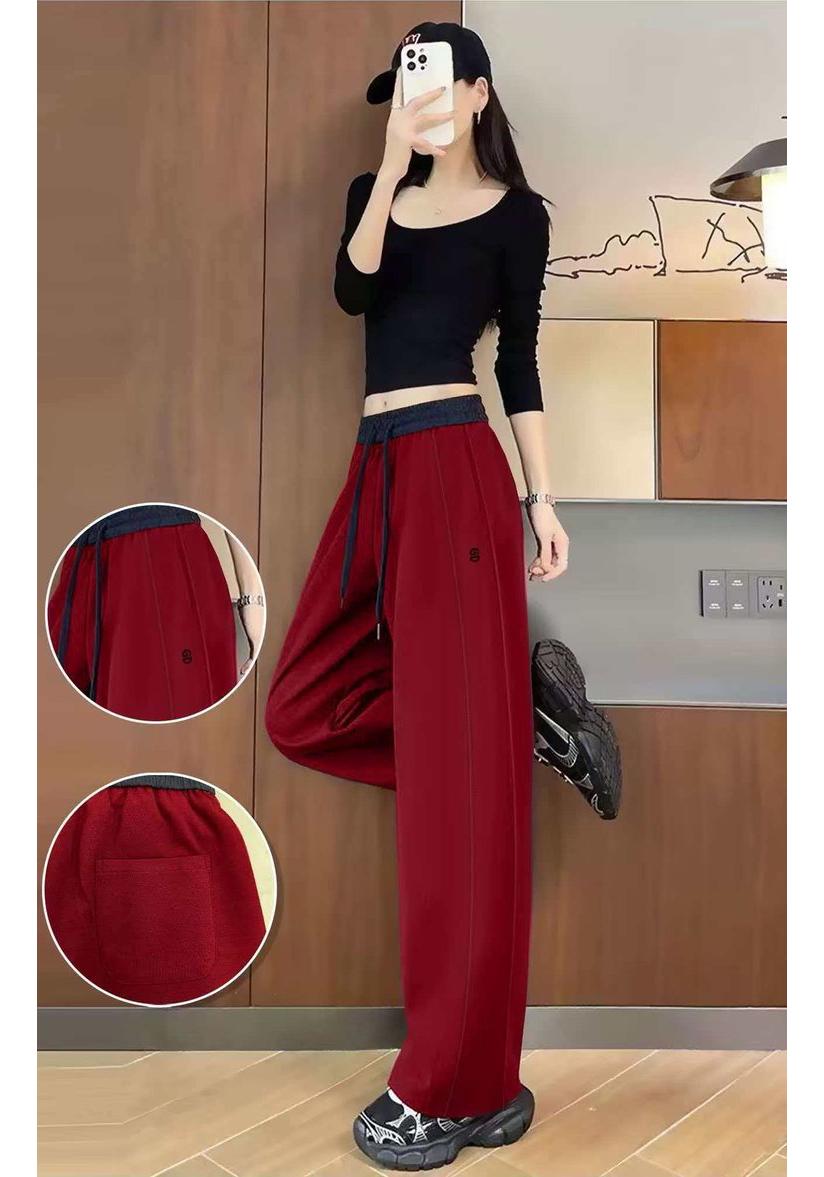 

Versatile Red High-Waisted Casual Plus Size Pants for Middle-Aged and Elderly Women - Comfortable, Slimming, Sports-Ready Fit XXL