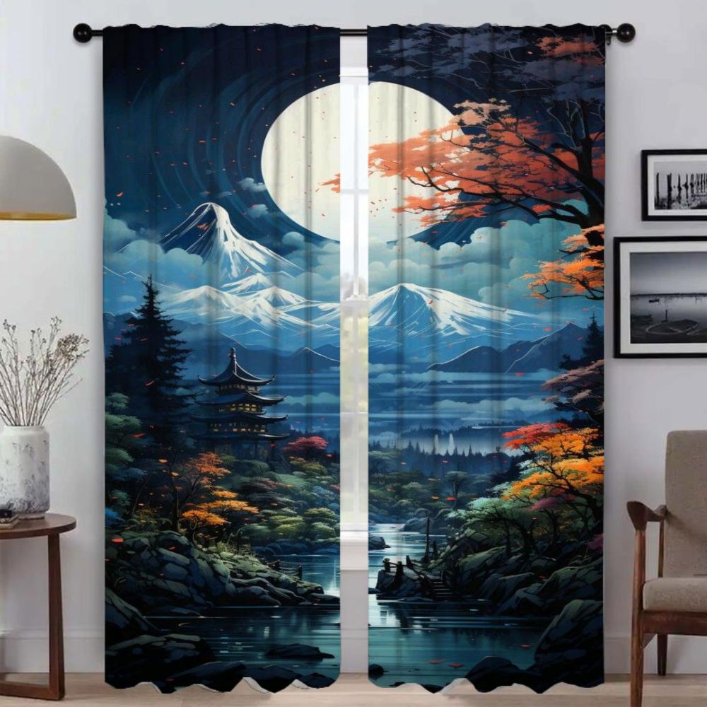 

Шторы для гостиной в японском стиле, современные шторы для окон камеры, занавески для домашнего интерьера, 2 шт., украшение на Хэллоуин, перегородка W132xH160cmx2pcs-CL