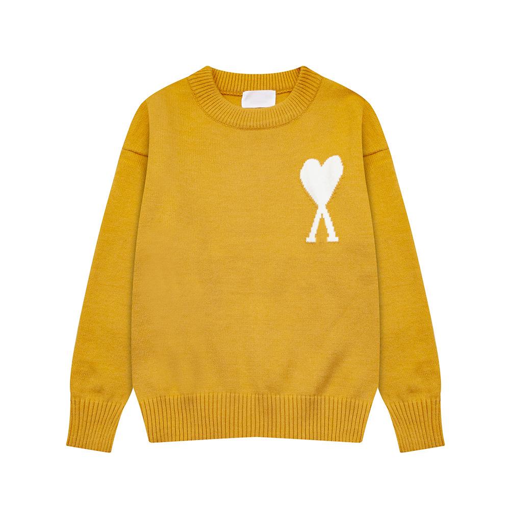 

Unisex Jacquard Knit American Heart Sweater - Long Sleeve, Autumn/Winter Couple Style Large жовтий