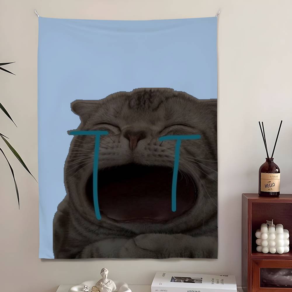 Funny Cute Cat Tapestry Bedroom Living Bar Garden Outdoor Microfiber Festival Decoration Background Art Banner