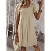 QICED Fashion Summer Spring Solid Color Print O-Neck Short Sleeve  Casual Dresses