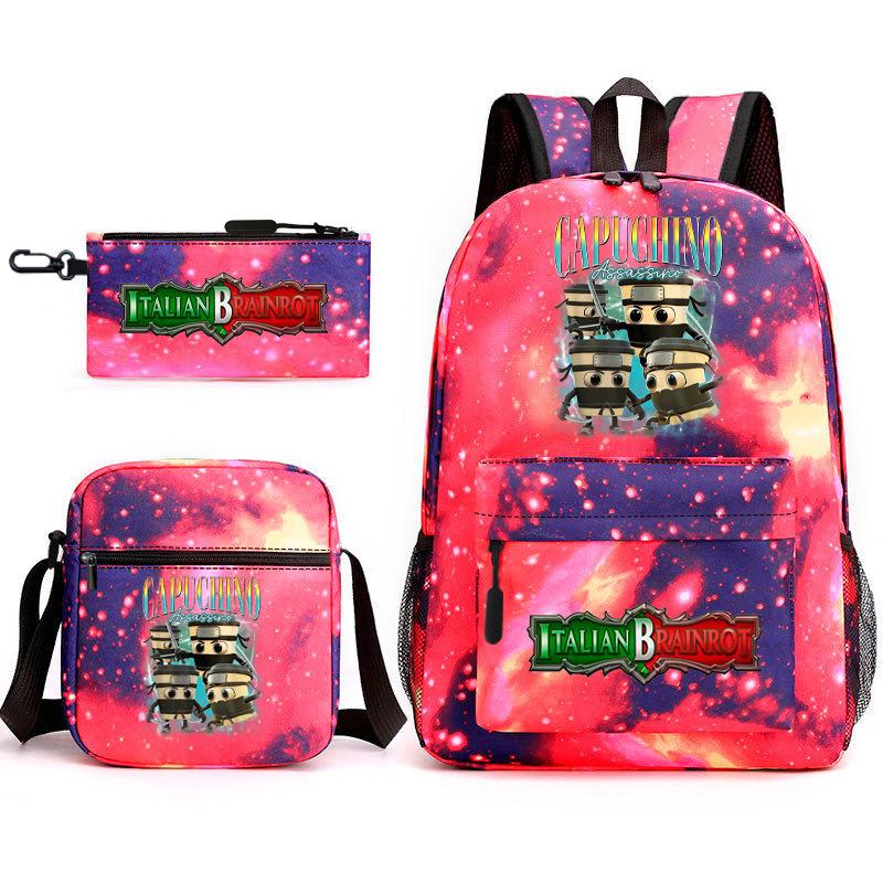 American Shanhaijing Funny Abstract Pattern Backpack Elementary School Bag Three-piece Set