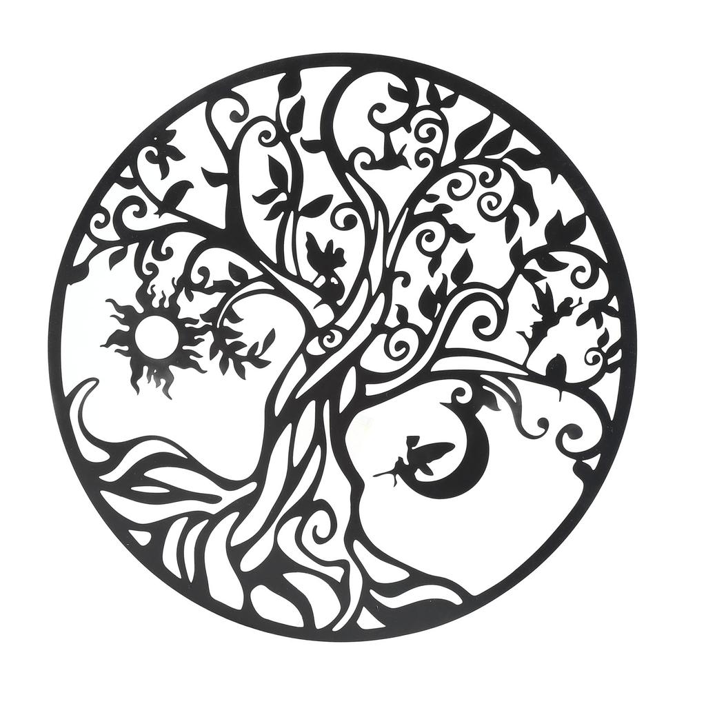 Tree of Life Wall Art 11.8in Round Decorative Metal Wall Plaque for Living Room Bedroom Indoor Outdoor Black