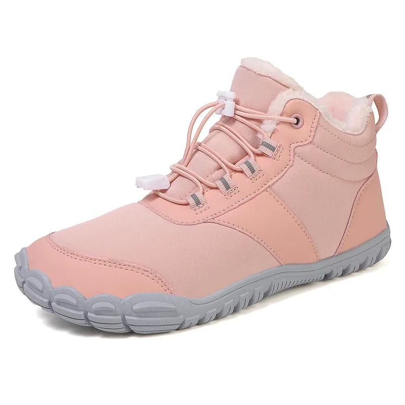 

Winter Snow Boots Quality Women Outdoor Lace-up Sneakers Casual Man Ankle Boots Plush Warm Cotton Shoes Zapatillas Para Hombre 36 розовый