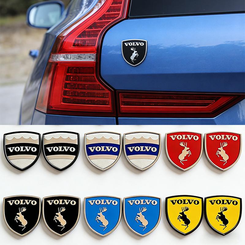2 Stück Volvo Elch Logo Schild Abzeichen 3D Metall Aufkleber für Alle Auto Kofferraum Kotflügel - Auto Styling Dekoration Zubehör
