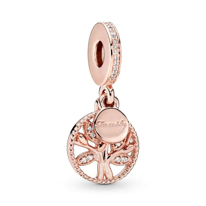 Rose Gold Plating Flower DlY Jewelry Gifts Cherry Rose Daisy Dangle Charms Beads Fit Europeans Silver Bracelet Necklace