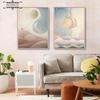 Nordic Sun Moon Pink Cloud Landscape Dreamy Poster Wall Art Canvas Painting and Print for Modern Home Cuadros Decoration Picture