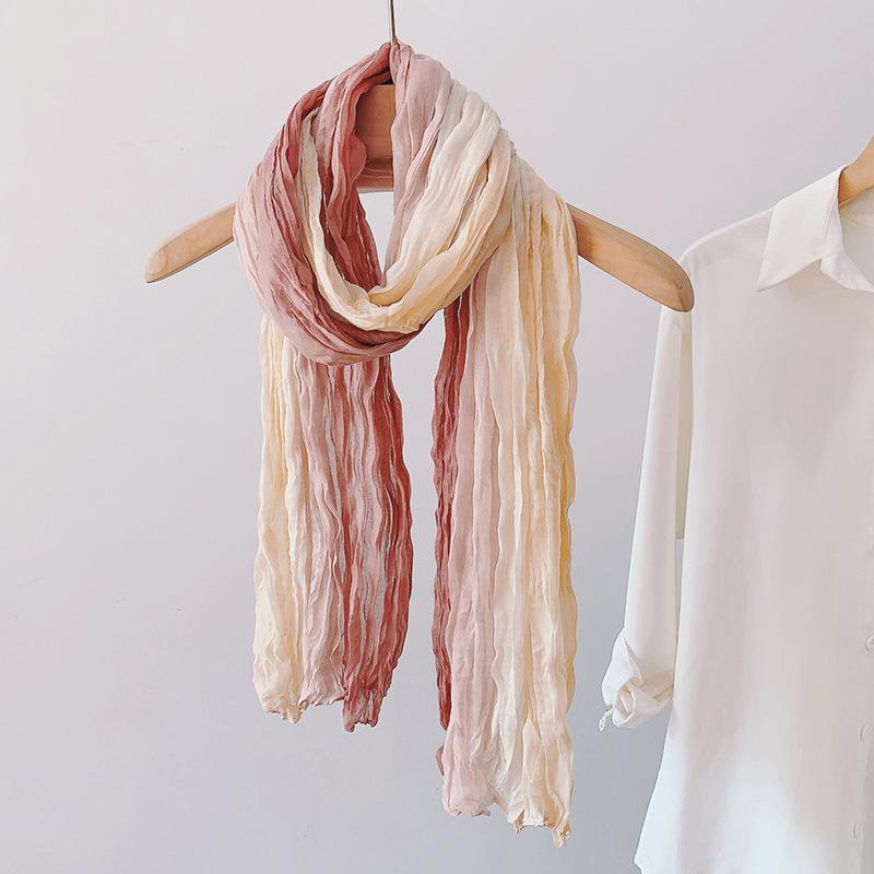 Ethnic Style Silk Scarf Female Wasteland Style Linen Fold Gradual Change Headscarf Desert Concave Shape Spice Girl Scarf Shawl