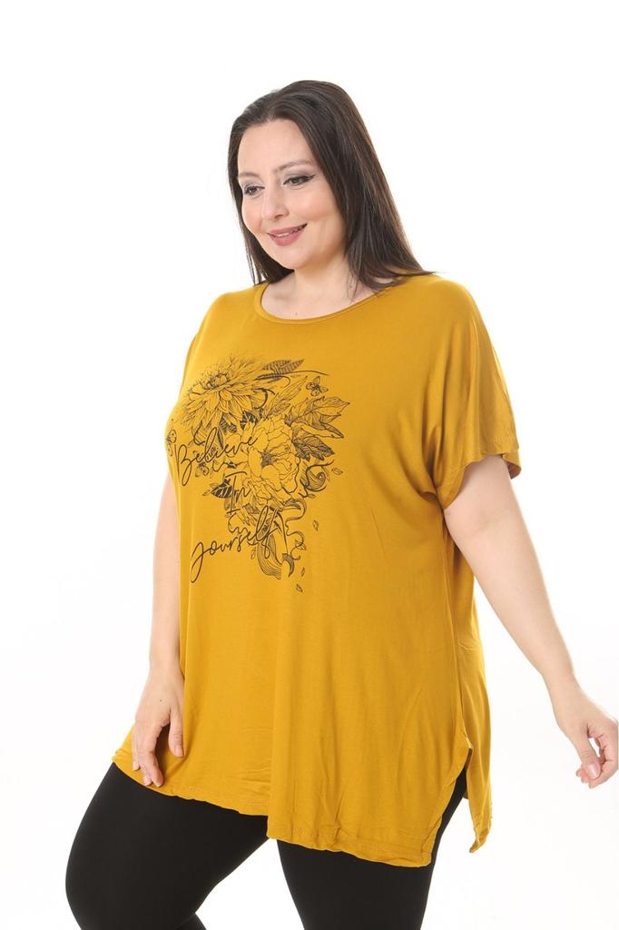 Damen-Bluse in großen Größen, Kleidung in Übergröße, gelbe Bluse mit Blumenmuster