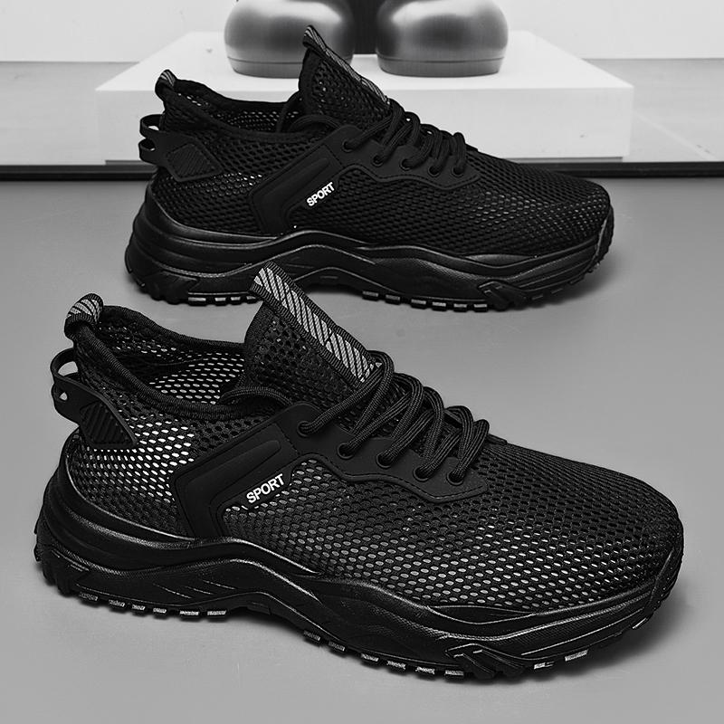 Летние однослойные сетчатые мужские спортивные кроссовки (Фитнес и Бег) 39 чёрный