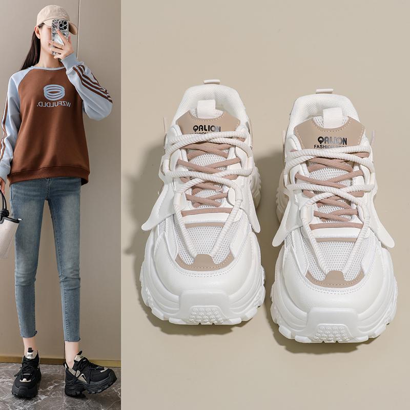 Spring and summer girls' double mesh thick soled dad shoes