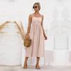 Frühling Sommer Einfarbig Langes Kleid Frauen Casual A-line Spaghetti Strap Ärmel Hight Taille Schlank Taste Süße S-XL
