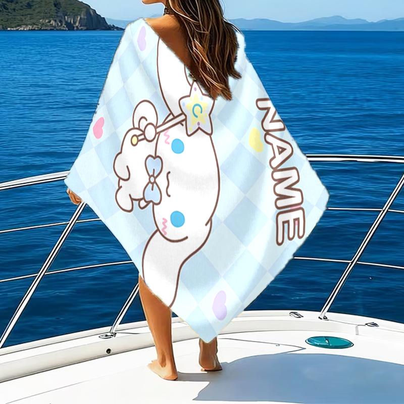 1pc Cinnamoroll1 Beach Towel with Custom Name, Beach/Swimming/Bath/Picnic/Camping Towel, Suitable for Seaside Beaches
