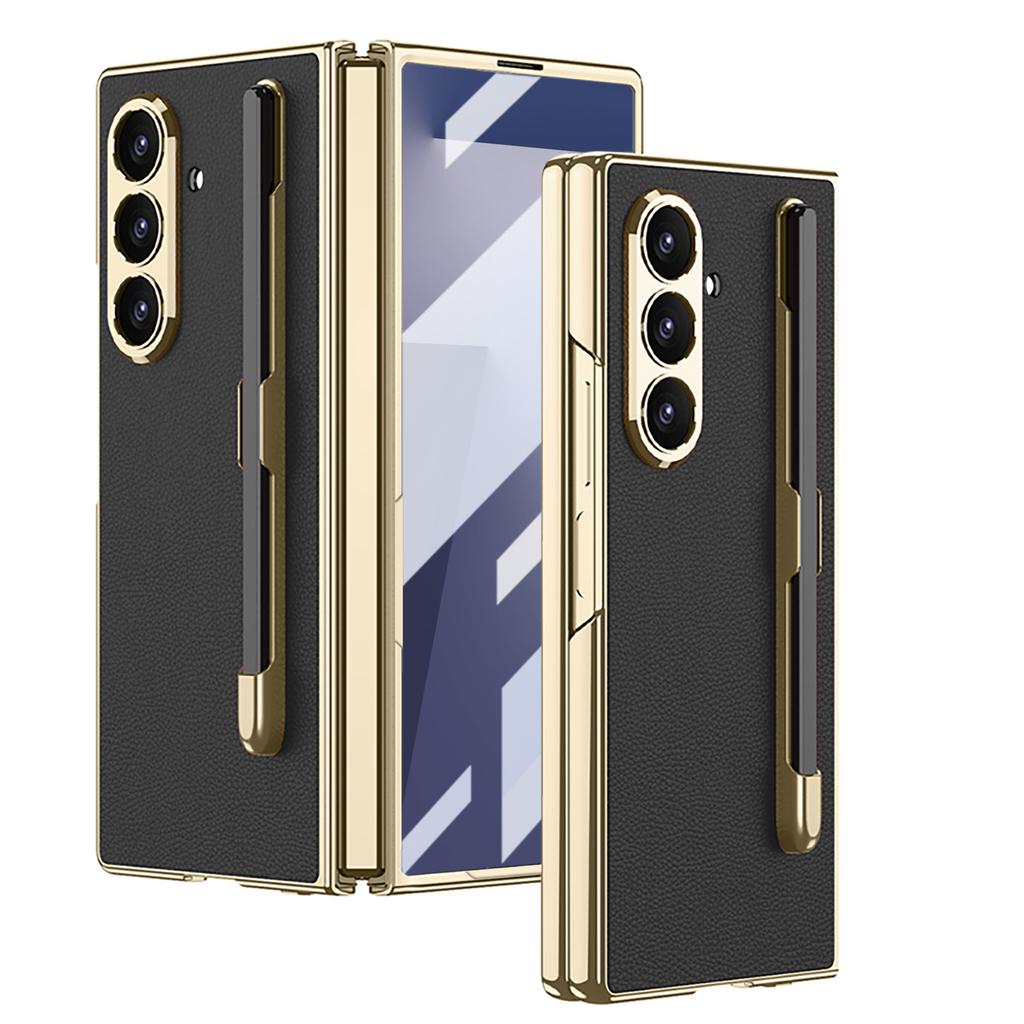 For Samsung for Galaxy ZFold7 Protective Business Case Colorful Electroplated PU Leather S Pen Slot Shockproof Mobile Phone