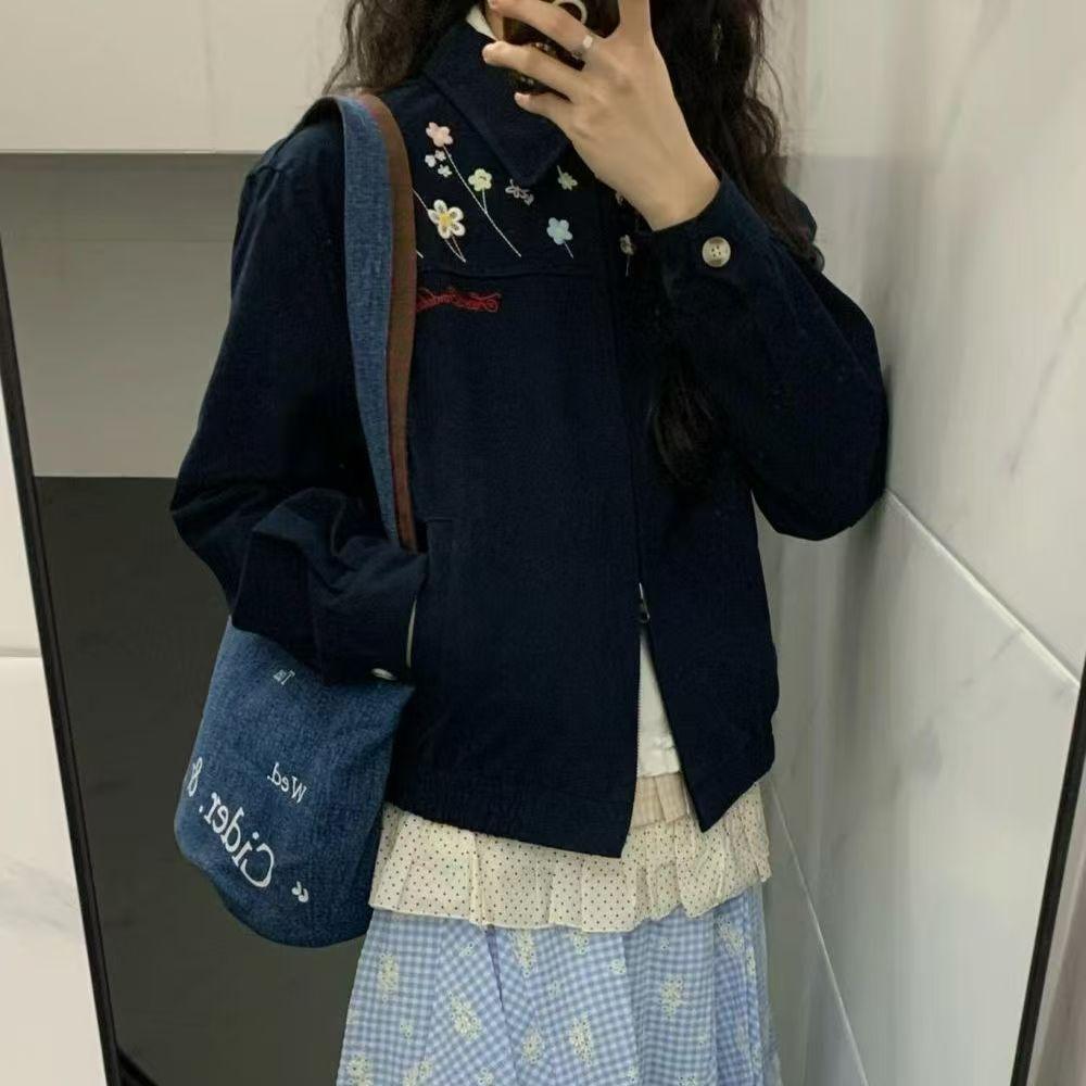 

Color three-dimensional flower embroidered lapel jacket women s spring new casual short loose national tide design jacket xxxl recommendation 85-95kg