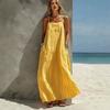 Women's Spaghetti Strap Maxi Dress Blue Vertical Stripe Side Pockets Beach Holiday Dress