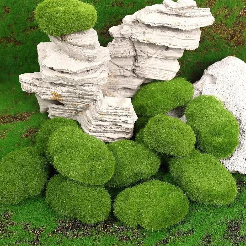 10Pcs Artificial Foam Moss Rocks Fake Green Moss Stone Micro Landscape DIY Crafts Home Garden Flower Pot Decoration