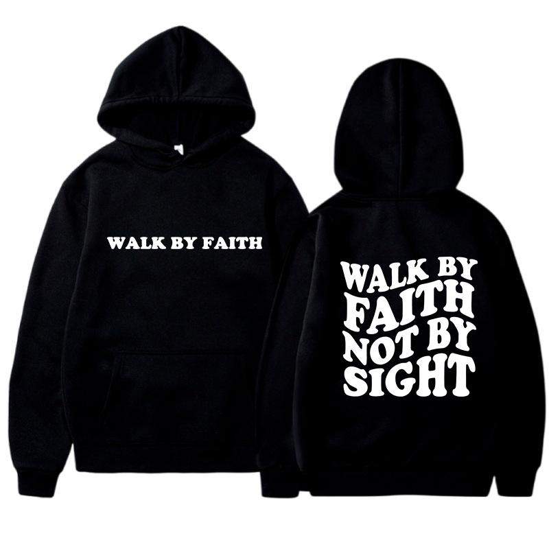 Walk By Faith Not By Sight Letter Printed Hoodies Casual Women Sweatshirts Fleece Warm Pullover Crewneck Loose Female Clothes