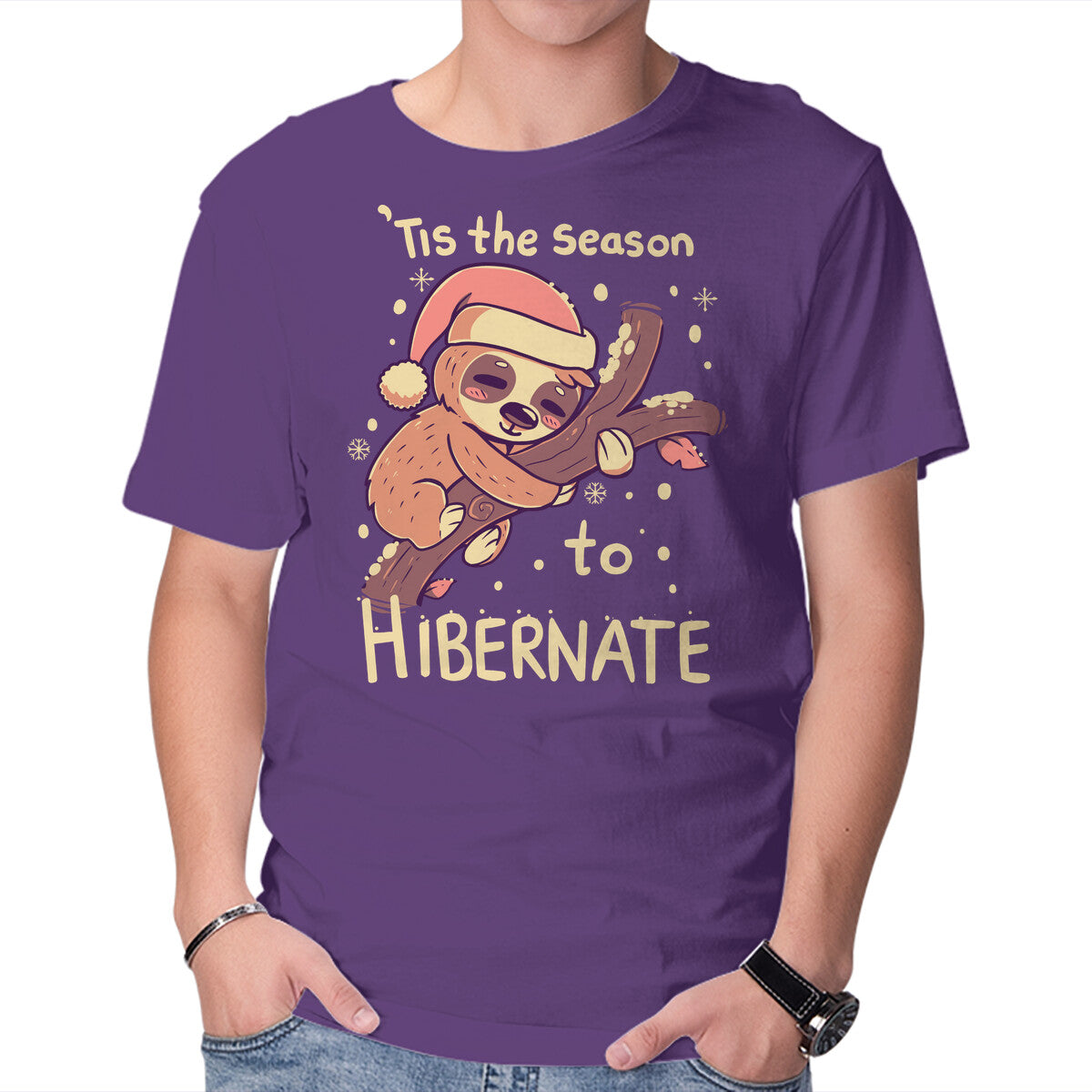 Unisex Crew Neck T-Shirt Tis The Season To Hibernate Graphic Short Sleeve Casual Tee XXXL